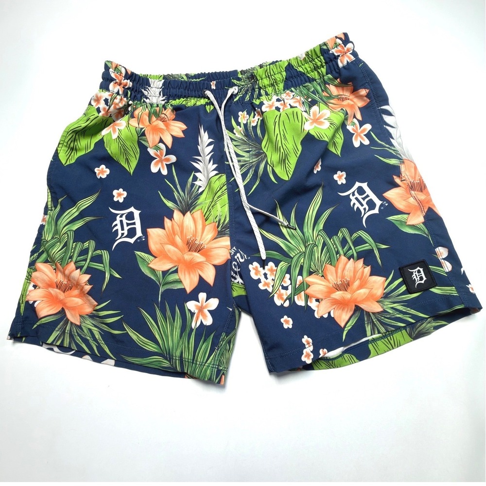 Hurley x '47 Detroit Tigers Floral Casual Shorts Men's Large Blue Hawaiian Print